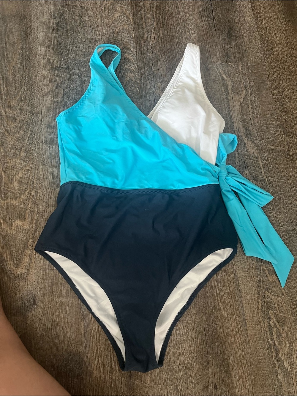Blue, White & Navy Colorblock One-Piece Swimsuit with Side Tie